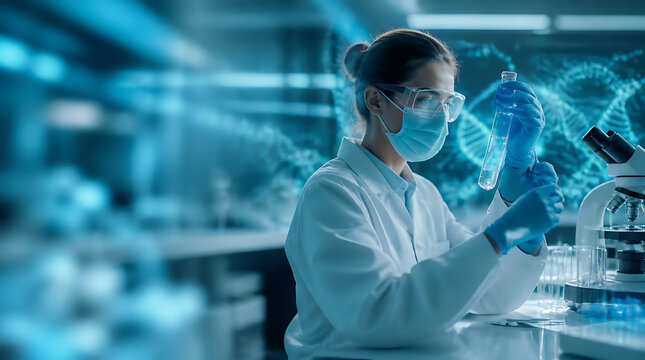 scientist conducting research in a modern laboratory with advanced equipment and safety gear for scientific experiments and