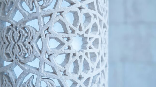 White islamic geometric architectural pattern close up.