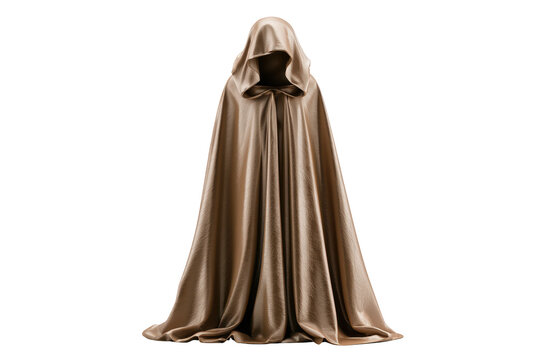 Realistic brown hooded cloak with premium texture draped over a mannequin for fantasy or historical projects
