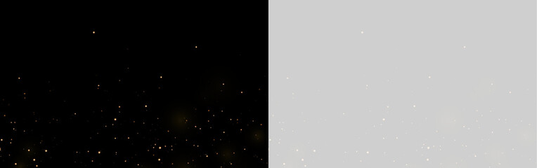 Scattered glowing golden particles with a transparent background for overlay effects on transparent background © ikril