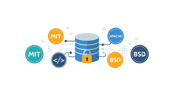 Open Source Licensing and Secure Database Concept Illustration