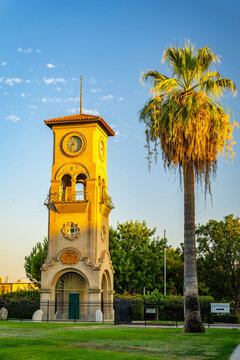 Beale Memorial Clock Tower glows at sunset