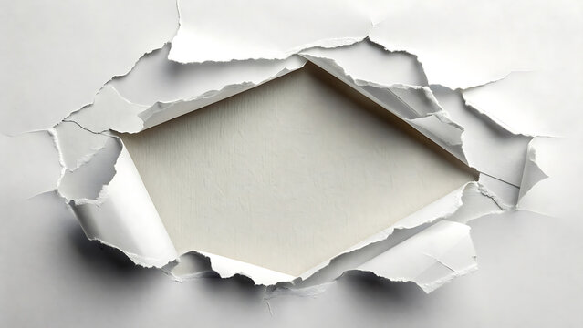 Torn white paper background with a ripped hole opening, creative