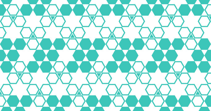 Teal geometric hexagon pattern, seamless abstract mosaic background with triangles