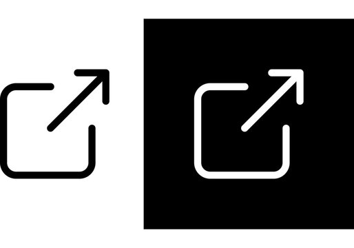 External link arrow square icon set. Open new tab url redirect symbol. Web page redirection link out navigation system. Line outline  graphic in black and white background