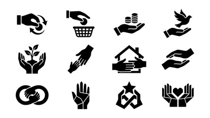 Fototapeta premium Flat icons set of hands and human symbols