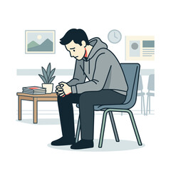 Fototapeta premium Young man sitting alone looking sad and worried.