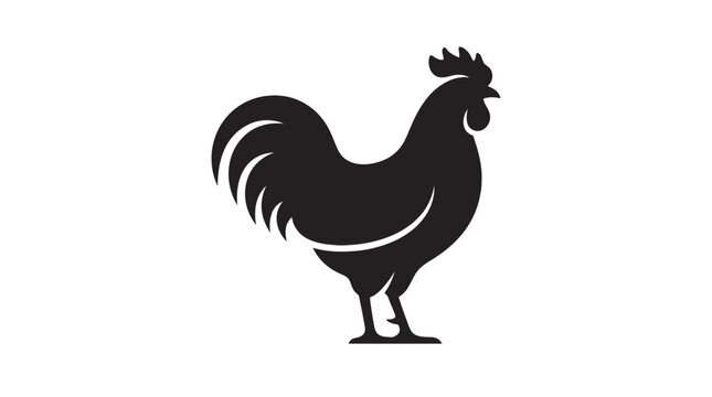 Black silhouette of a rooster or chicken standing isolated as a simple flat vector icon design element