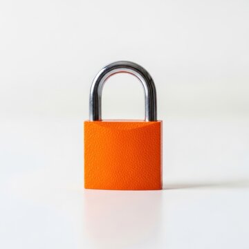 Bright Orange Padlock Security Symbol on White Background.