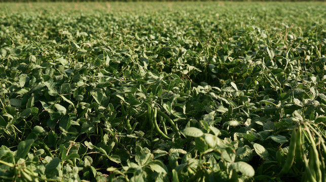 Mung bean crop with dense green foliage and mature pods stretching across a productive agricultural field