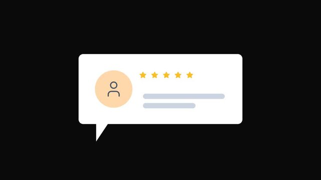 Review Speech Bubble Animation with Five Star Rating and User Profile Icon for Customer Testimonial Video Overlay