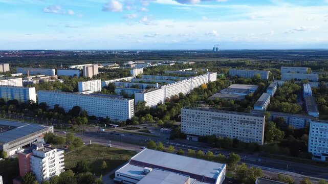 Drone View of Halle-Neustadt Residential Buildings, Germany