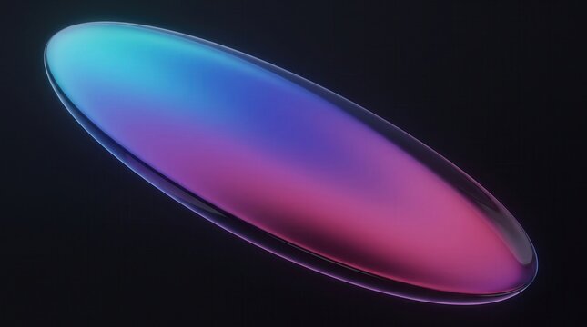 Abstract elongated oval glass lens with cyan and magenta gradient, abstract