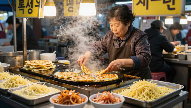 Seoul Gwangjang Market Mung Bean Pancake Stall
