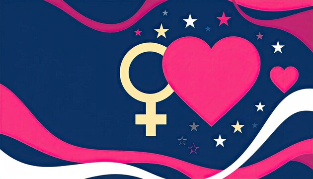 Bold Feminine Symbol Heart Design in Dark Blue Background
