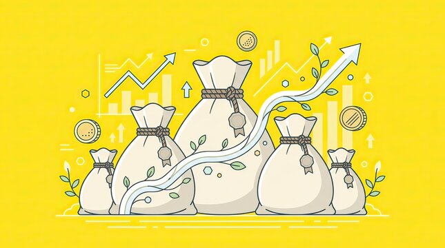Bright Yellow Bags of Money Growth Concept