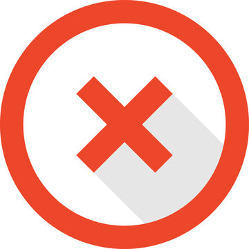 Red cross mark circle icon with shadow