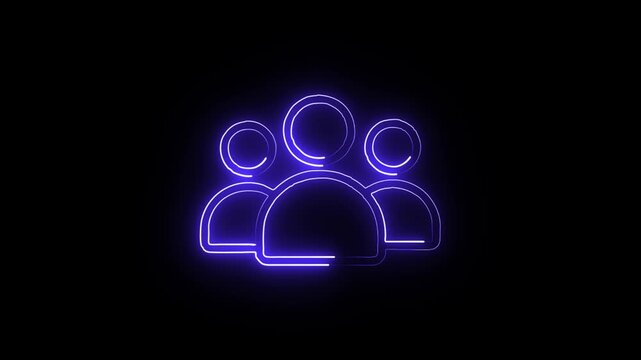 Neon blue team icon animation on black background representing users community connection and digital network concept.