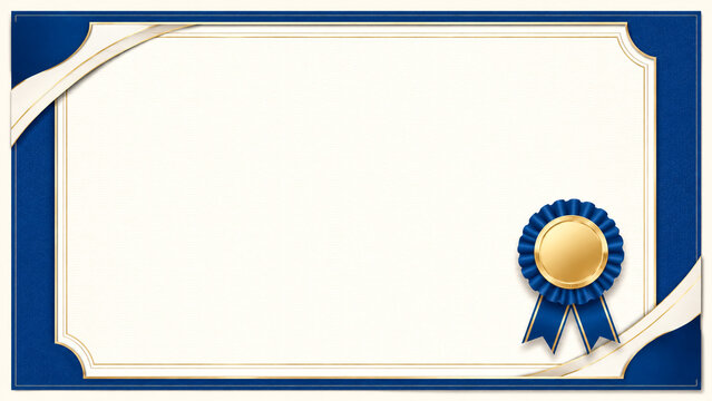 Blank certificate template with blue border and gold seal for professional awards