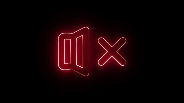 Muted speaker icon with red neon glow on black background, concept of silence, no sound, or audio off symbol.