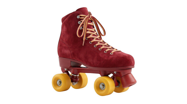 Red suede roller skate isolated on transparent background