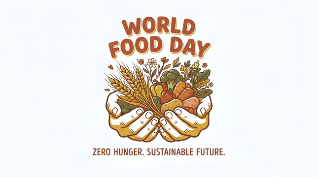 Hands holding healthy fresh vegetables and grains for world food day celebration and zero hunger.