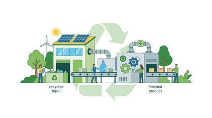 Fototapeta premium Recycling factory production line with renewable energy sources