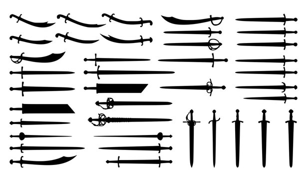 Arabian Saber Pirate Cutlass and Medieval Executioner Sword Silhouette Set