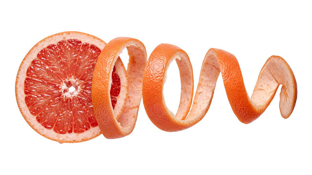 grapefruit with peel twist isolated PNG, citrus fruit curl on transparent background