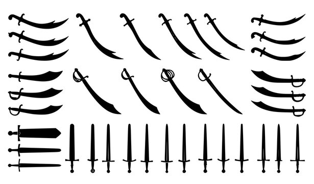 Arabian Pirate and Medieval Sword Black Silhouette Vector Collection