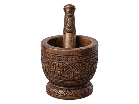 wooden mortar and pestle isolated