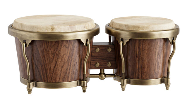 bongo drums isolated PNG, paired percussion instrument on transparent background