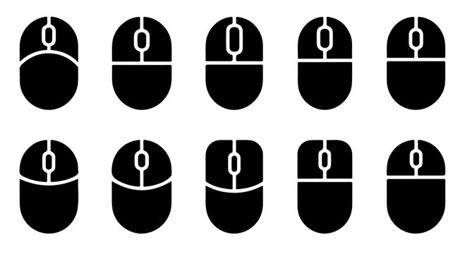 Computer mouse scroll wheel technology device icon set with ten different designs.