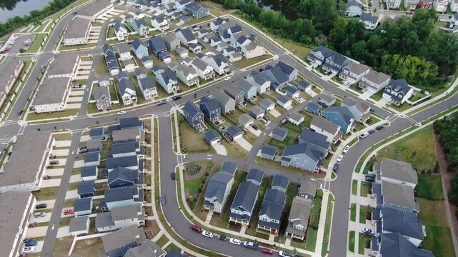Aerial View Of Suburban Neighborhood Subdivisions In Wake Forest, North Carolina