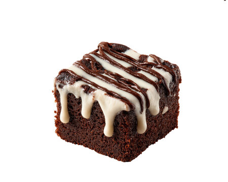 Delicious chocolate cake slice with creamy white frosting drizzle with showcases single decadent with mouthwatering