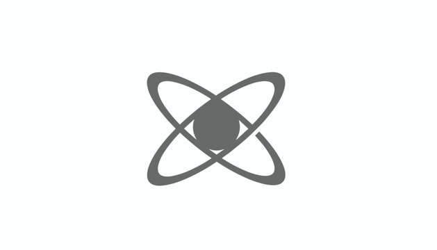 Abstract grey symbol depicting atomic structure or planetary orbit represents science, physics, and technology.