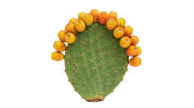 Prickly Pear Cactus Pad with Ripe Orange Tuna Cactus Fruits