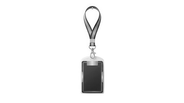Black id badge holder with a neck lanyard strap