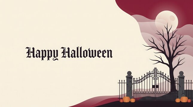 Happy halloween illustration with spooky tree and gate on a gradient background