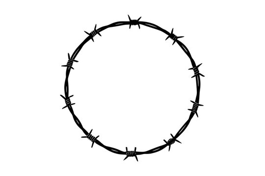 Barbed wire round frame border silhouette vector illustration