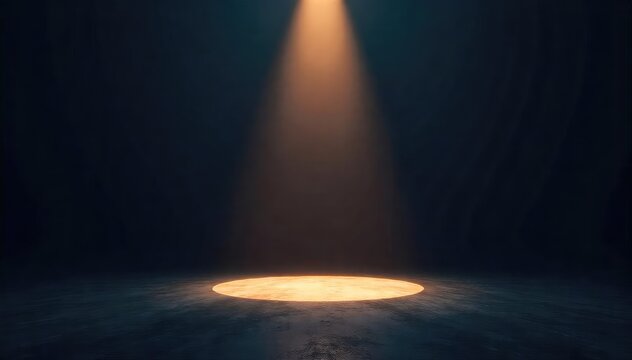 A single spotlight illuminates a dark stage, ready for the main act The beam cuts through the darkness, highlighting the empty space , spotlighting, single spotlight