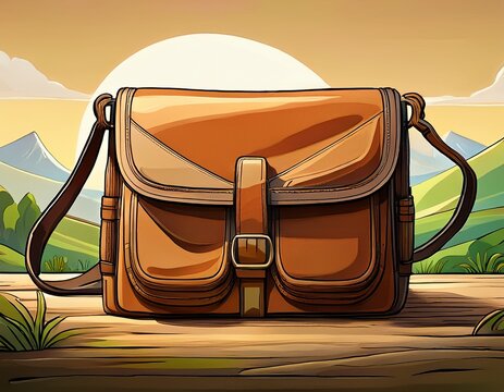 an organic hand drawn office messenger bag with a strap seed is depicted in landscape