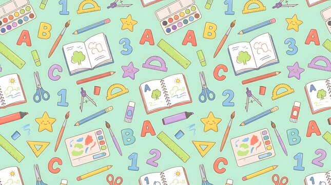 Colorful back to school pattern with educational supplies