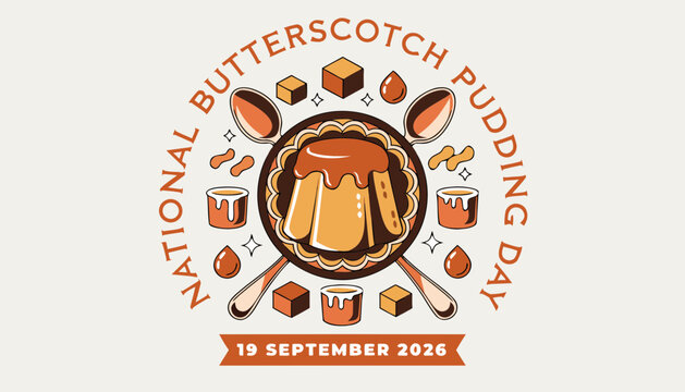 Butterscotch pudding day celebration badge with vintage brown decorative design elements