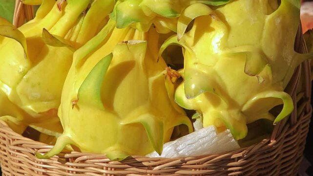 Dragon fruit or pitaya in market.