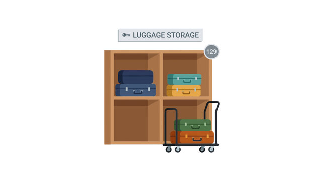 Luggage Storage Unit with Suitcases and Dolly - Isolated