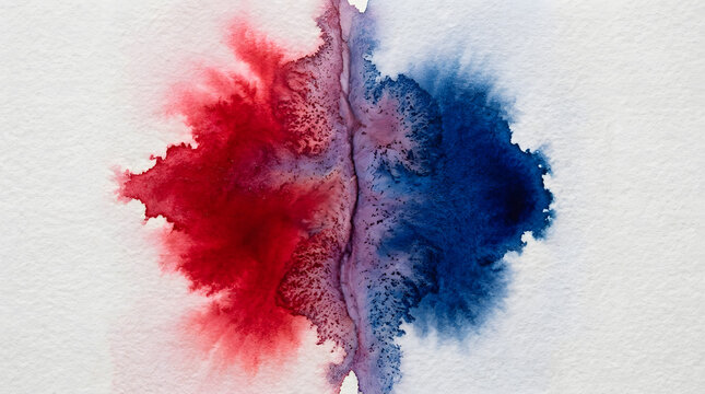 Abstract red and blue watercolor ink bleed|Artistic watercolor splash with color mixing|Rorschach style inkblot background|Symmetrical watercolor painting