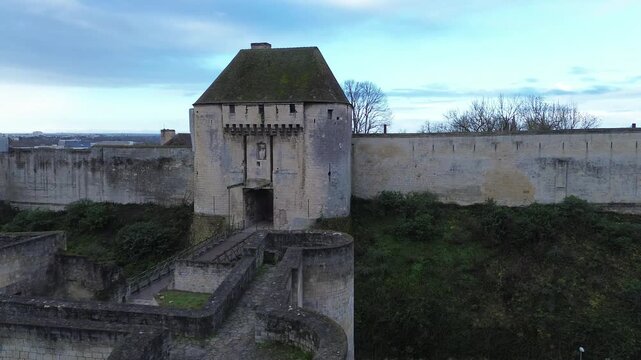 Caen Castle - A Drone Rising View to Gatehouse