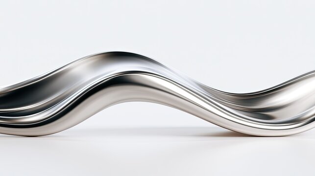 Smooth, metallic wave form curves across a stark white backdrop