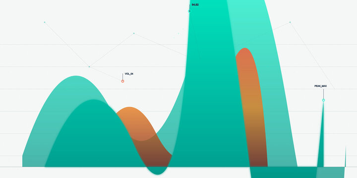 Abstract gradient wave graph with data point markers on digital interface on transparent background
